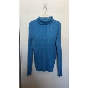 Signature by Ashley Stewart Blue Ribbed Pullover Sweater Turtleneck Plus 18/20